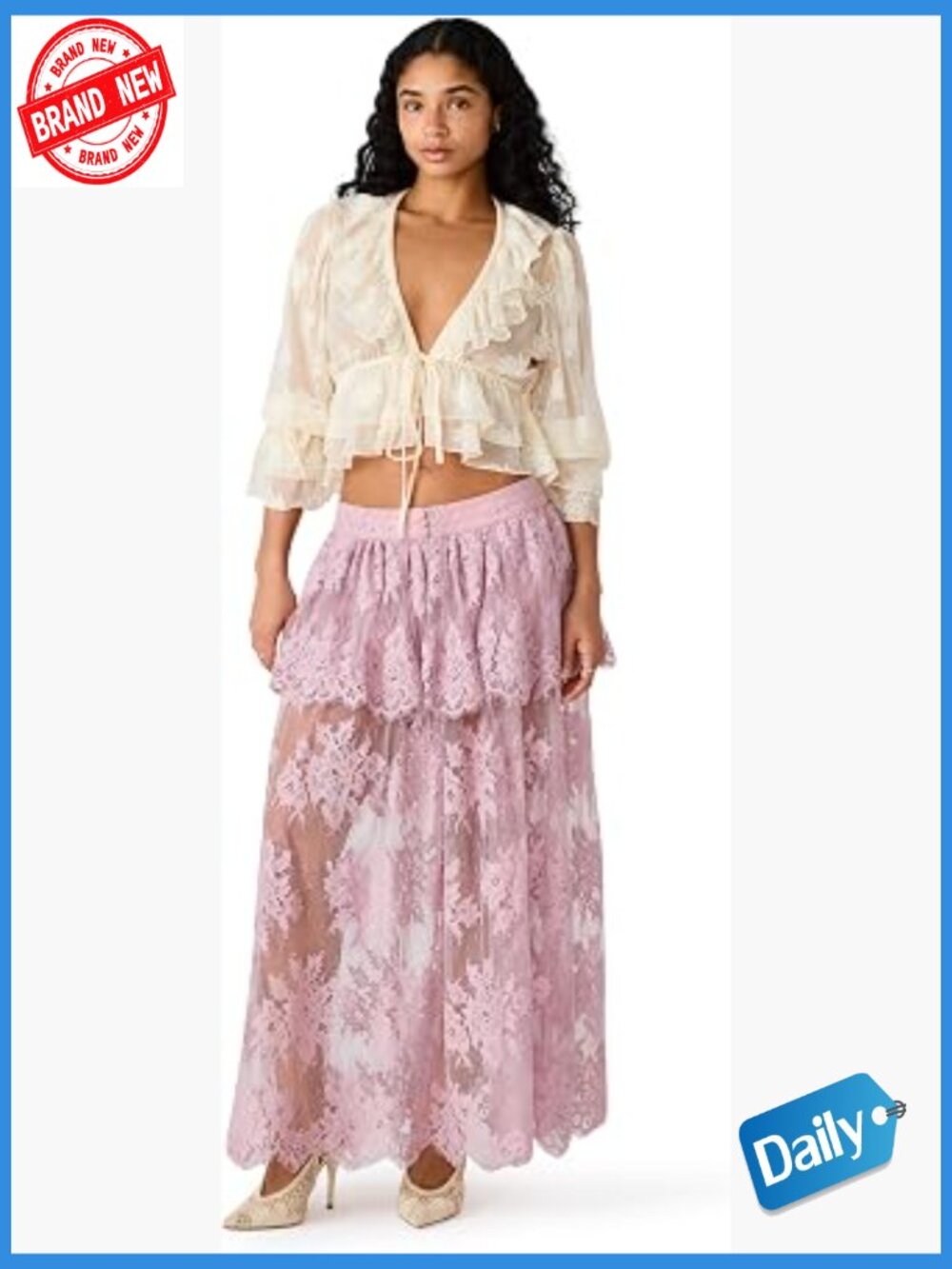 Women's A-Line Maxi Skirt Bubble Hem Peplum Zipper Closure